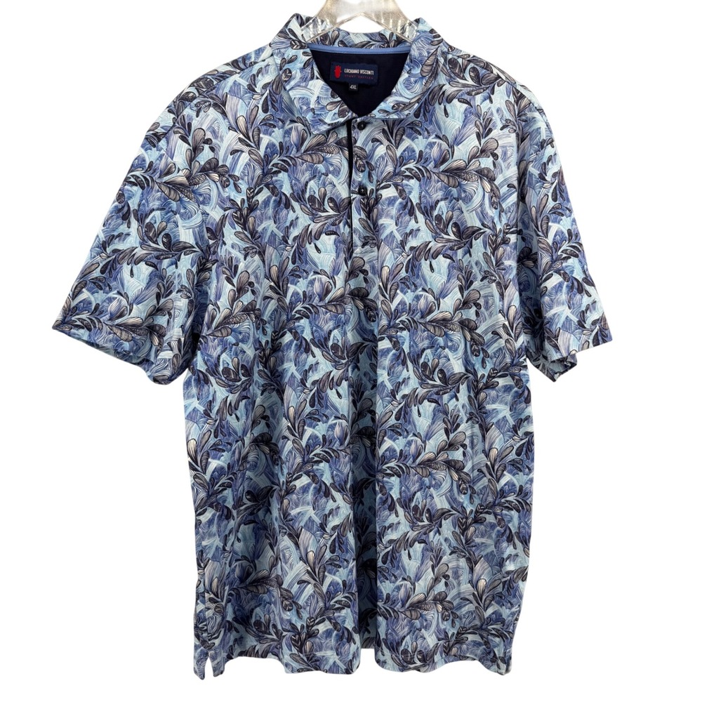 Luchiano Visconti Sport Edition Polo Shirt Mens 4XL Blue Leaf Abstract Cotton
